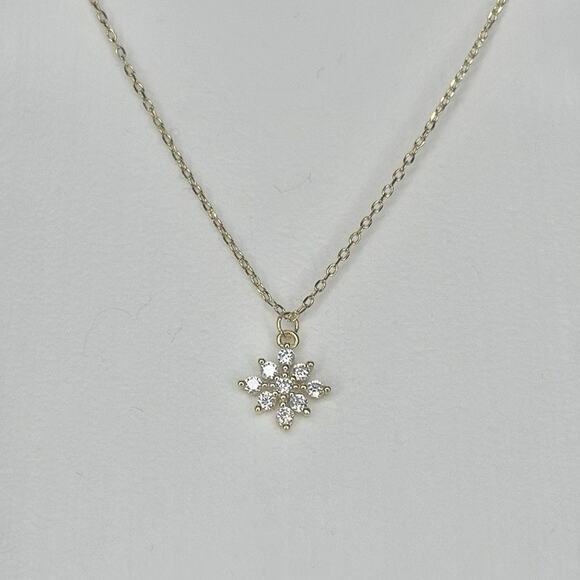 14K Gold Plated CZ Snowflake Sterling Silver Necklace - Picture 2 of 5